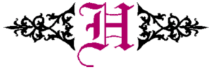 Pink letter H in old English font.