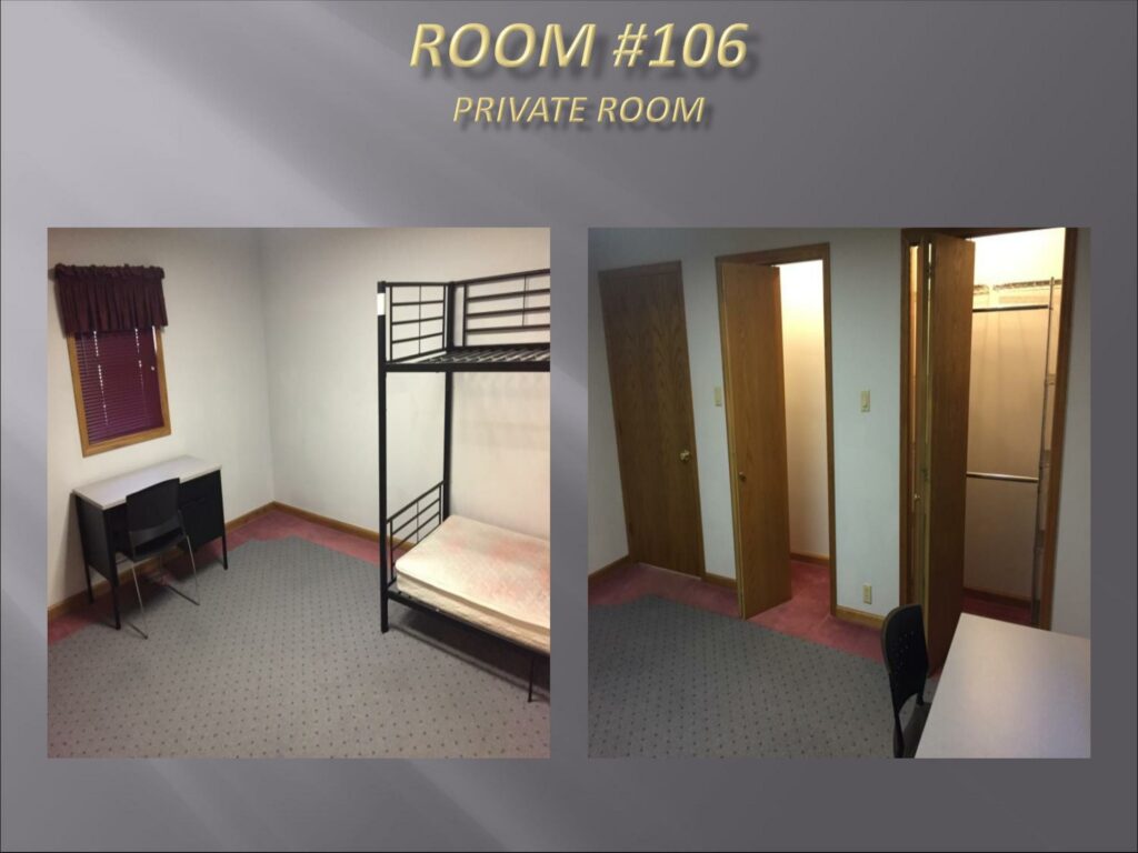 Room #106, private room with bunk bed.