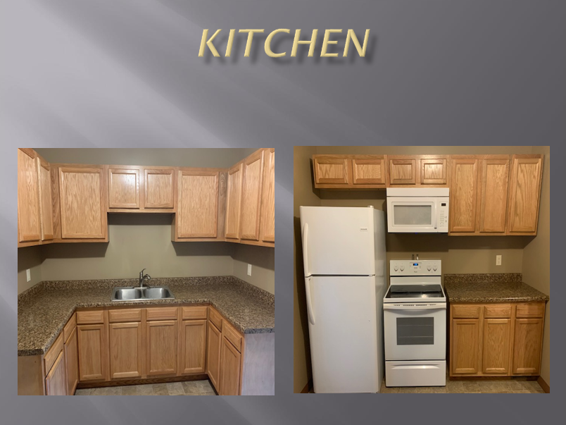 Modern kitchen with white appliances.