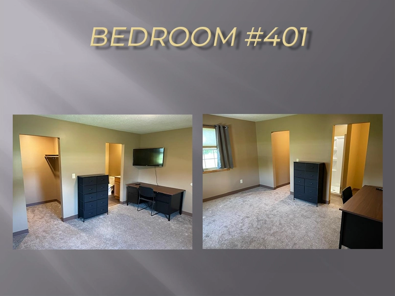 Two photos of bedroom number 401.